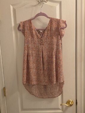 Lila Rose Pink Multicolor Ditsy Cap-Sleeve Blouse